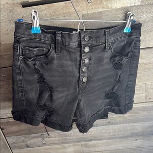 Distressed Black Denim Shorts